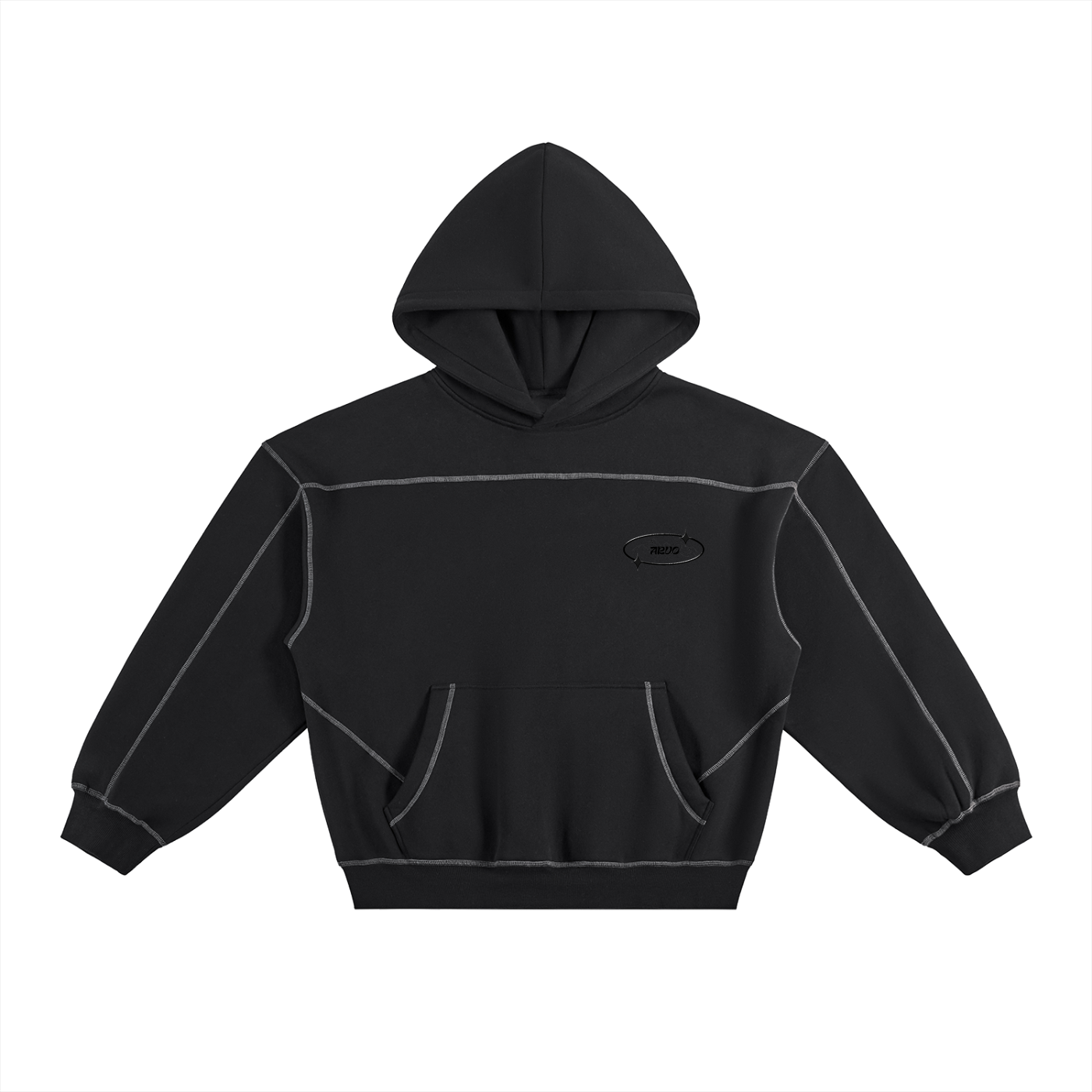 Contrast-Stitched Boxy Fleece Hoodie ODMPOD