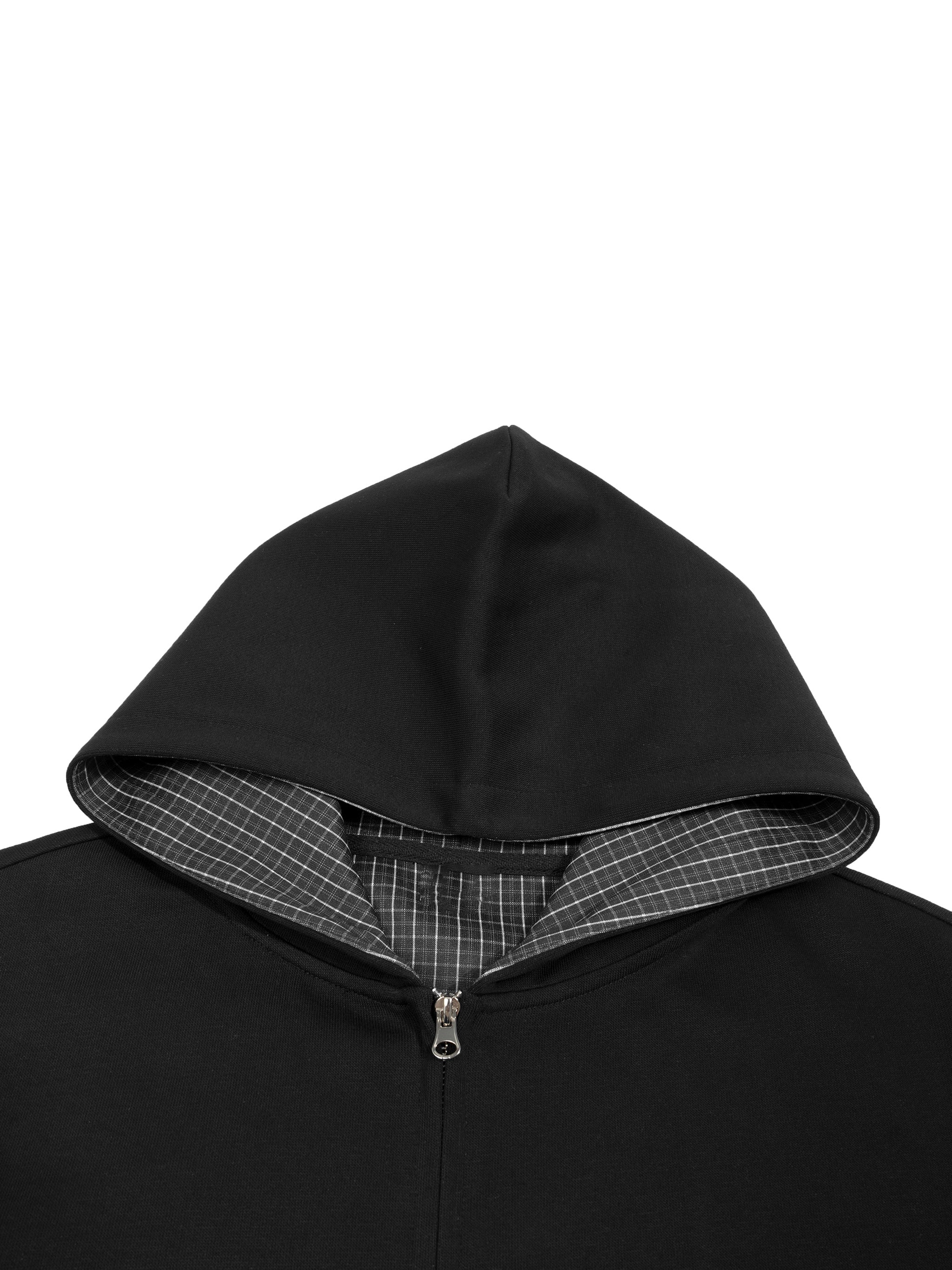 Contrast Plaid Boxy Zip Hoodie ODMPOD
